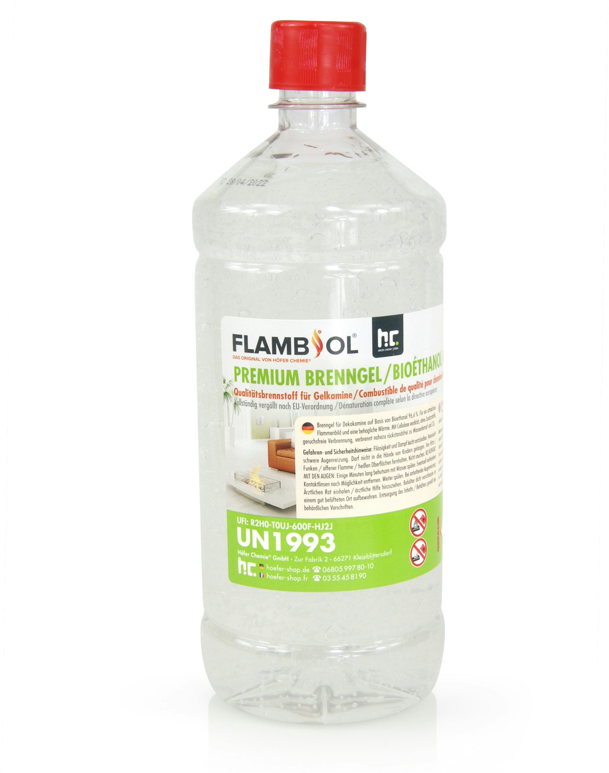 60 x 1 Liter FLAMBIOL® Premium Brenngel aus Bioethanol für Tischfeuer