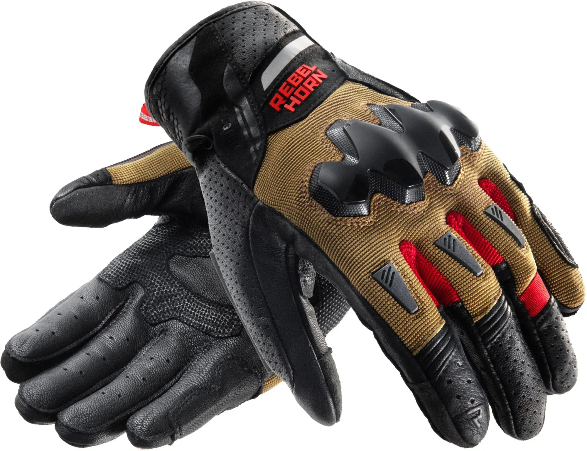 Rebelhorn Defender Motorrad Handschuhe, schwarz-rot-braun, Größe L für Männer