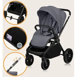 lionelo MIKA PLUS 3-in-1 Buggy 0-48 Monate bis zu 22 kg Babywagen bis zu 9 kg Kindersitz Babytrage bis zu 13 kg, Rückenlehne verstellbar, Dämpfung, 360° Räder, XXL-Verdeck