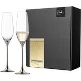 Eisch Sektglas "Champagner Exklusiv" Trinkgefäße Gr. 28 cm, 180 ml, 2 tlg., grau (grau, transparent) Kristallgläser Auflage in Platin, 180 ml, 2-teilig