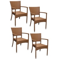 4x KONWAY® ROM Stapelsessel Braun Premium Polyrattan Garten Sessel Stuhl Set