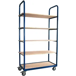 Transportwagen Professional 250 KG, 5 Böden, 100x50 cm, RAL 5017 blau (Transporthilfe mit Lenkrollen) (Paketwagen Lagerwagen