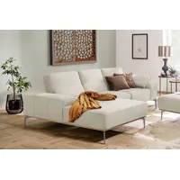 Ecksofa W.SCHILLIG "run" Sofas Gr. B/H/T: 279cm x 88cm x 178cm, Longlife Xtra-Leder Z73, Recamiere links, mit Sitztiefenverstellung, weiß (cream white z73) mit elegantem Holzsockel, Füße in Silber matt, Breite 279 cm