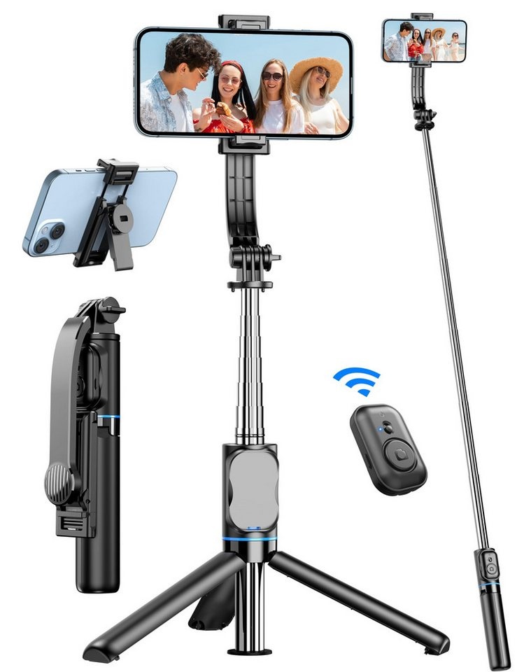 HYTIREBY Selfie Stick Stativ, 106cm Handy Stativ Erweiterbar Selfiestick (Für Smartphone 360° Drehbar Kompatibel mit iPhone, Android) schwarz
