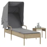 vidaXL Sonnenliege mit Dach und Tisch Beige Poly Rattan 62 x 200 x 130 cm