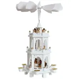 Brubaker Weihnachtspyramide Holzpyramide - Weiß - 3 Etagen - 45 cm Höhe - handbemalte Figuren