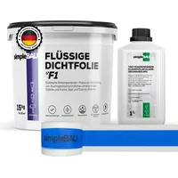 simplebau Flüssigfolie Dichtfolie F1 15 kg + Tiefengrund 1 L und Elastisches Dichtband 10M