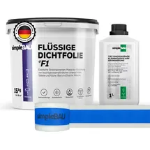 simplebau Flüssigfolie Dichtfolie F1 15 kg + Tiefengrund 1 L und Elastisches Dichtband 10M