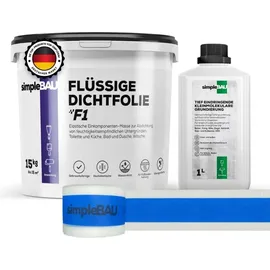 simplebau Flüssigfolie Dichtfolie F1 15 kg + Tiefengrund 1 L und Elastisches Dichtband 10M