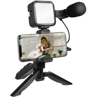 Logilink Vlogger Kit mit LED-Licht, Mikrofon + Stativ, für 4,7–7" Smartphones, Schwarz