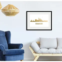 Bild QUEENCE "Frankfurt Skyline GOLD", gold (farbe rahmen: schwarz, farbe bild(er): goldfarben), B:40cm H:30cm, Acrylglas, Papier, Holz, Bilder, HD Premium Poster-Druck inkl. Holzrahmen