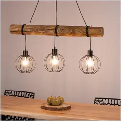 Pendelleuchte Trabo Beris Holz Kiefer natur Metall schwarz 3xE27