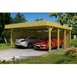SKANHOLZ Doppelcarport Friesland 3 5,57 x 5,55 m braun mit Seiten- und Rückwänden