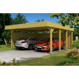 SKANHOLZ Doppelcarport Friesland 3 5,57 x 5,55 m braun mit Seiten- und Rückwänden