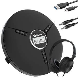 KLIM Discman mit Kopfhörer - Tragbarer CD-Player mit Kopfhörer - mit eingebautem Akku - NEU - Kompakter Mini Portable CD Player, kompatibel mit CD-R, CD-RW und MP3. Discman CD Player - Klar
