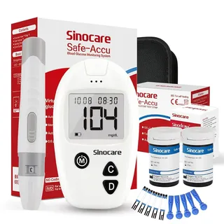 sinocare Blutzuckermessgerät Set mit Teststreifen 50, Safe-Accu Zuckermessgerät Schmerzfrei, 200 Gruppen von Speicherwerten - mg/dL