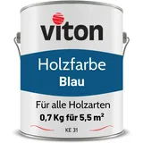 Viton Holzfarbe in Blau - 0,7 Kg Holzlack Seidenmatt - Wetterschutzfarbe für Außen - 3in1 Grundierung & Deckfarbe - Profi-Holzschutzlack - KE31 - RAL 5010 Enzianblau