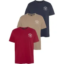 H.I.S. T-Shirt H.I.S, Herren, Gr. 3XL (64/66), bunt (bordeaux, navy, beige), Single Jersey, Obermaterial: 100% Baumwolle, bedruckt, schmal, Rundhals, gerader Abschluss, Shirts T-Shirt, schmal geschnitten, bedrucktes Design, aus 100% Baumwolle, Topseller