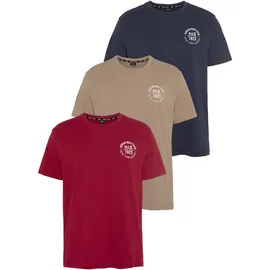 H.I.S. T-Shirt H.I.S, Herren, Gr. 3XL (64/66), bunt (bordeaux, navy, beige), Single Jersey, Obermaterial: 100% Baumwolle, bedruckt, schmal, Rundhals, gerader Abschluss, Shirts T-Shirt, schmal geschnitten, bedrucktes Design, aus 100% Baumwolle, Topseller