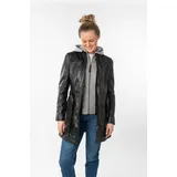 Mauritius Ledermantel "BENTE2", Damen, Gr. XL/42, schwarz, Obermaterial: 100% Schafsleder. Futter: 100% Baumwolle. Kapuze: 55% Polyester, 45% Baumwolle.