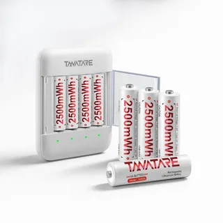 Tanatare 8 Stück Wiederaufladbare Lithium Batterien AA mit Ladegerät, 1.5 V konstante Leistung 2500 mWh Lithium-Ionen Akku