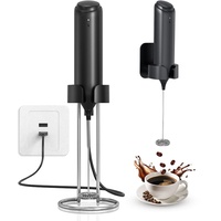 Milchschäumer, Wiederaufladbarer USB-Milchschäumer mit Ständer,Elektrischer Milk Frother zur Wandmontage Oder zum Aufstellen, Getränkemixer für Matcha/Kaffee/Latte/Cappuccino/Sahne