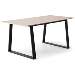 Esstisch HAMMEL FURNITURE "Meza Designtisch mit Auszugsfunktion und 2 Einlegeplatten", beige (natur, schwarz, natur), B:165cm H:73,5cm, Tischplatte: Weißpigmentiertes, matt lackiertes Eichenfurnier (natürliche MDF-Kante). Gestell: Pulverbeschichtetes schwarzes Metall, RAL9005 matt., Tische, rechteckige Tischplatte MDF, Trapez Metallgestell