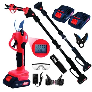 ZELURXX 2-in-1 Akku Astschere mit Teleskopstange, bürstenloser Motor, 21V Elektrische Gartenschere mit 2 x 2000mAh Akkus, 900W