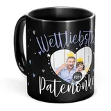 Tassendruck Schwarze Tasse mit Spruch für den weltliebsten Patenonkel - Tasse mit Foto selbst gestalten - Geschenk für Patenonkel, Fotogeschenk Familie | Schwarze Fototasse, 300 ml