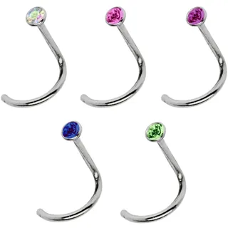 Nasenpiercing ADELIA ́S "Piercing  Piercing Nasenpiercing", bunt, Damen, Titan, Piercings, Titan Nasen Piercing Set 5 bunte Nasenstecker mit Spirale - Stab 0,8mm