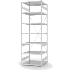PROREGAL Lebensmittel-Fachbodenregal Stecksystem T-Profil | HxBxT 300x100x80cm | 7 Ebenen | Fachlast 130kg | Hygienische Beschichtung | Weiß Stahl
