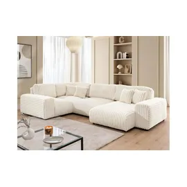 S-Style Wohnlandschaft Plüschcord XXL 3-Sitzer Beige