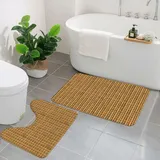 AELKSP Badezimmerteppich Set 2 Teilig,Zweig Rush Rattan Cane Beige Stroh Rotang Wicker Bambus Muster Design,rutschfest Waschbar Badvorleger Set,Saugfähig Badematte Badteppich Set mit