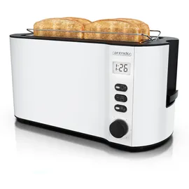 Arendo Langschlitz-Toaster für 4 Scheiben, Doppelwandgehäuse, integrierter Brötchenaufsatz, Bräunungsgrade 1-6, Brotzentrierung