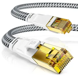 CSL - 15m CAT 7 Netzwerkkabel Flach und Dünn - Lan Kabel für 10 Gigabit High Speed, Internetkabel, Flachbandkabel, Verlegekabel - 10 Gbps Cat.7 RJ45 Kabel für Switch Router Modem PC, 15 Meter Weiss