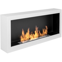 Biokamin S-Line Box 90cm. Bio-ethanolkamin 900 mm Weiß matt, wandkamin. An der Wand befestigter Bio Kamin mit aufgebauten Seiten. Wängender bioethanol Kamin ohne Glas.