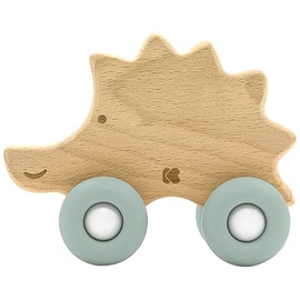 KIKKABOO Beißring Igel Holzspielzeug mit Silikonbeißring Buchenholz weiche Form grün
