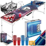 Tectake Spieltisch Bierpongtisch, aus Aluminium, mit Eisfach, Becherlöchern, LED-Beleuchtung bunt 61,00 cm x 234,00 cm x 71,00 cm
