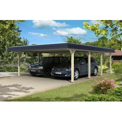 Skan Holz Walmdach Carport 630cm farblich unbehandelt Holzcarport