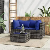 vidaXL 3-tlg. Garten-Lounge-Set mit Kissen Grau Poly Rattan