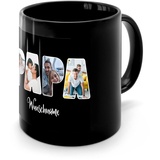 PhotoFancy® - Fototasse 'Papa' - Personalisierte Tasse mit eigenem Foto und Text selbst gestalten - Schwarz glänzend