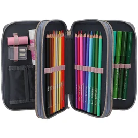 DEPESCHE 3-Fach Federtasche mit 3D-Effekt und Pferde Motiv, Federmappe mit Buntstiften, Schere, Lineal UVM.