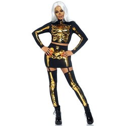 Leg Avenue Kostüm Gold-Glamour Geistergirl, Körperbetontes Halloweenkostüm mit Aufdruck in Goldmetallic schwarz L