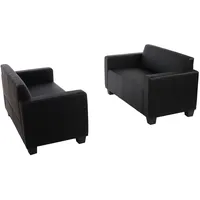 Mendler Sofa-Garnitur Couch-Garnitur 2x 2er Sofa Lyon Kunstleder - schwarz