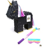 Einhorn Pinata Schwarz Set | Ideal als Pinata Geburtstag | Pinata Hochzeit | JGA Party | Geschenkidee | Party Dekoration oder Pinataspiel | inkl. Schlagstock und Augenmaske | u. 43x33x10