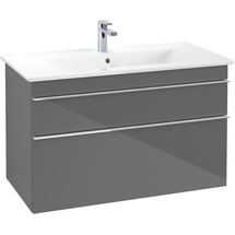 Villeroy & Boch Venticello Waschtischunterschrank A92601FP 95,3 x 59 x 50,2 cm, Becken mittig Griff Chrom, Glossy Grey