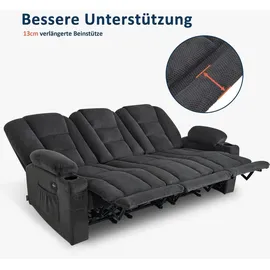 MCombo M MCombo 3 Sitzer Sofa mit Schlaffunktion, 3er Relaxsofa mit Taste 150° Verstellbar, Kinosessel mit Liegefunktion, 7009 (Grau) - Grau