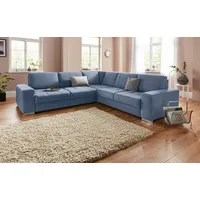 Ecksofa SIT & MORE "Santorini L-Form", blau, B:276cm H:82cm T:271cm, Struktur (100% Polyester), Struktur fein (95% Polyester, 5% Polyamid), Sofas, mit Federkern und Sitztiefenverstellung, wahlweise mit Bettfunktion