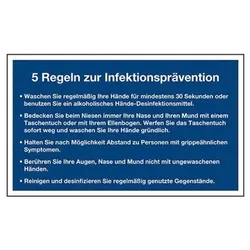Aushang "5 Regeln zur Infektionsprävention", Folie, 200 x 120 mm, blau