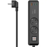 Hama Steckdosenleiste mit Schalter, 2-fach, 1x USB-A/2x USB-C 65W USB-PD, 1.4m, schwarz/grau (223188)